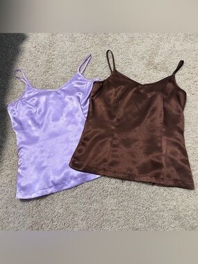 Satin-like Spaghetti Strap Camisole Tank - Lilac and Chocolate